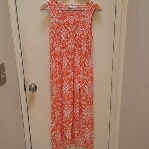 Croft & Barrow Coral and White Leaf Print Midi Dress